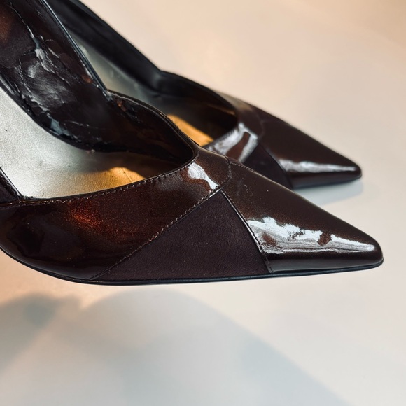 Nine West Brown Pointed Toe Suede Patent Leather Shoes Size 8 - Picture 12 of 15